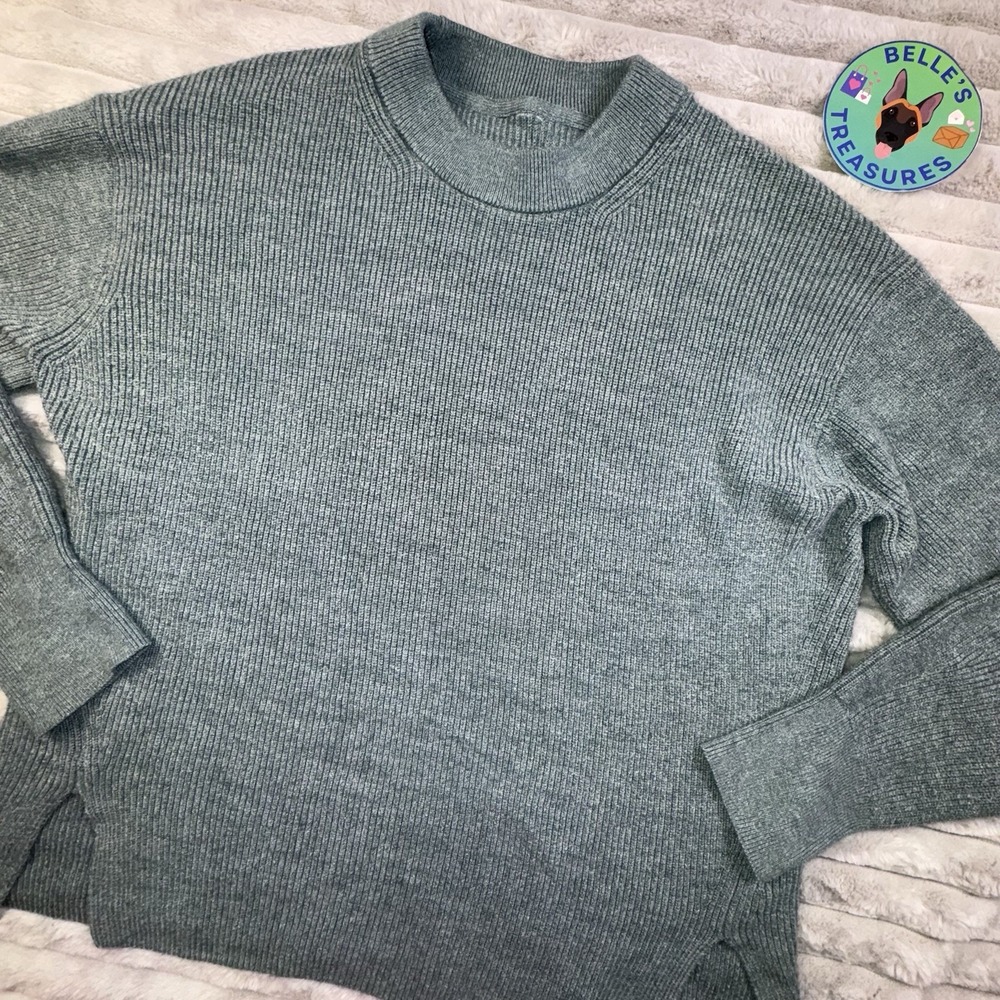 Lululemon Sweater Womens 8 Merino Wool-Blend Ribbed Crewneck Teal Green boxy fit - Picture 2 of 9